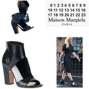 Maison Martin Margiela Black Lizard Embossed Ankle Heels Size 39 US 8.5 Open Toe